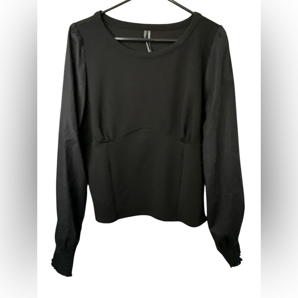 Anthropologie Black LS Structured Top NWOT
